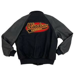 Vintage Windsor Canadian Whiskey Wool / Leather Jacket Men's Size L Made USA 90s